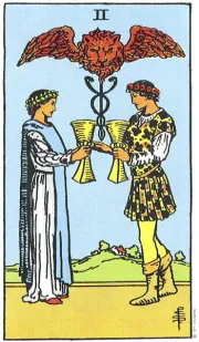2 of Cups tarot card illustration