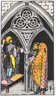 3 of Pentacles tarot card illustration