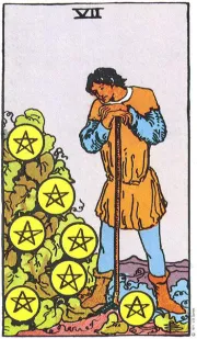 동전의 7(7 of Pentacles) tarot card illustration