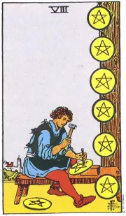 8 of Pentacles tarot card illustration