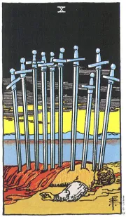 10 of Swords tarot card illustration