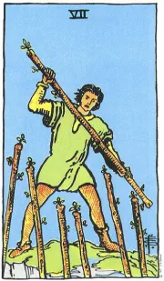 지팡이의 7(7 of Wands) tarot card illustration