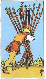 지팡이의 10(10 of Wands) tarot card illustration
